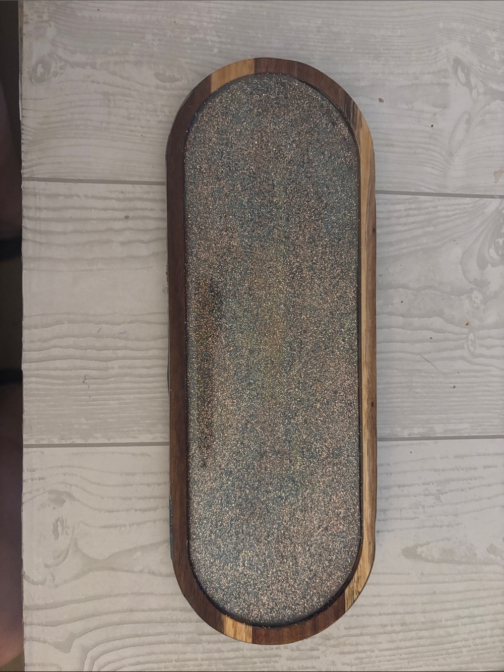 Glitter Resin Oval Wood Tray - Multicolor